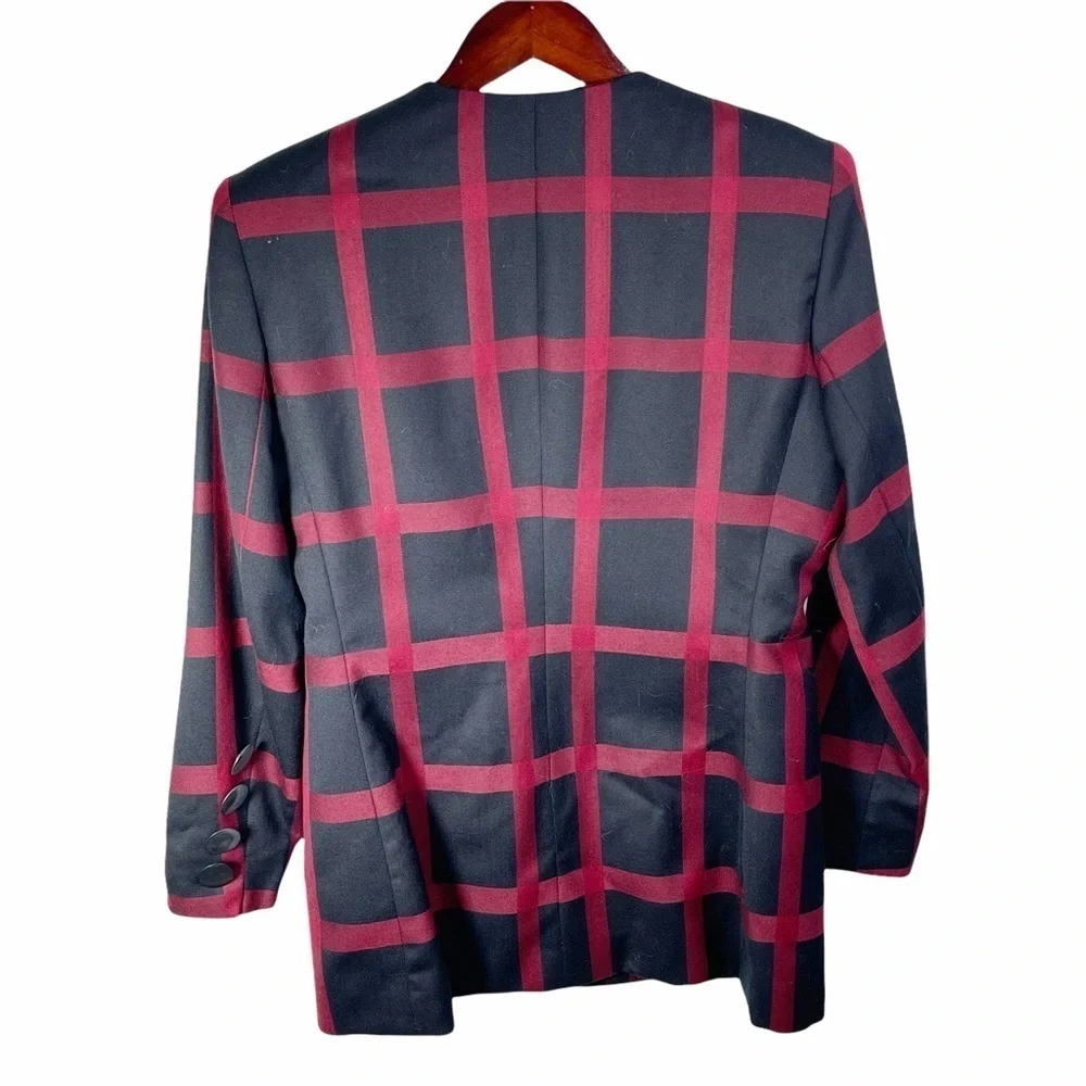 Christian Dior Vintage Wool Plaid Blazer Black Red